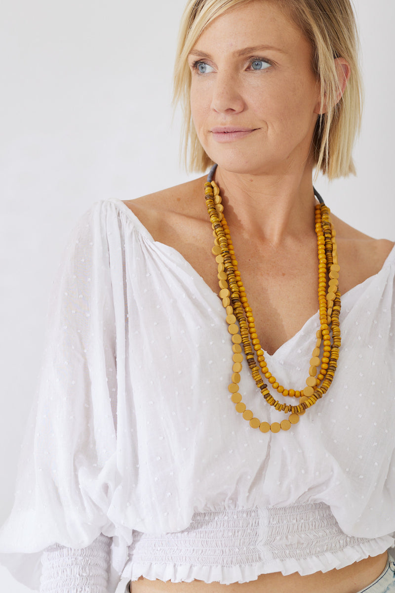 Timber Bead Necklace - Kapalua - Mustard