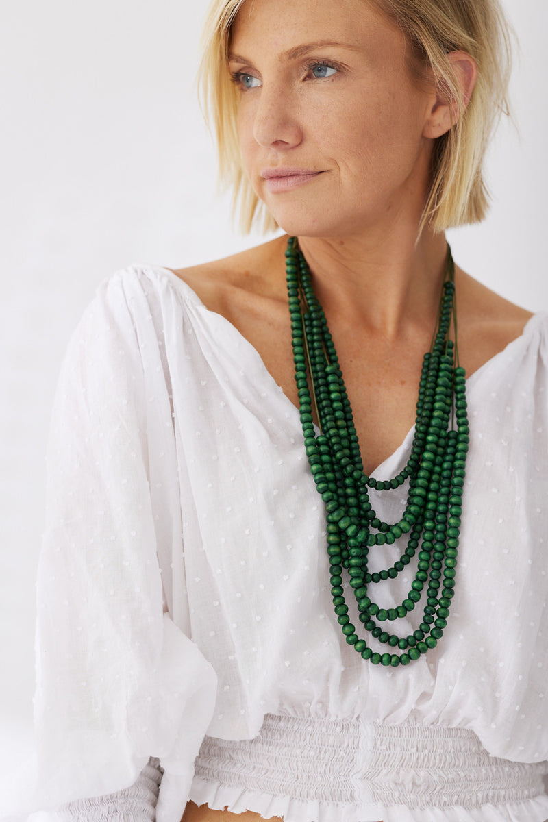 Timber Bead Necklace - Waimea - Emerald