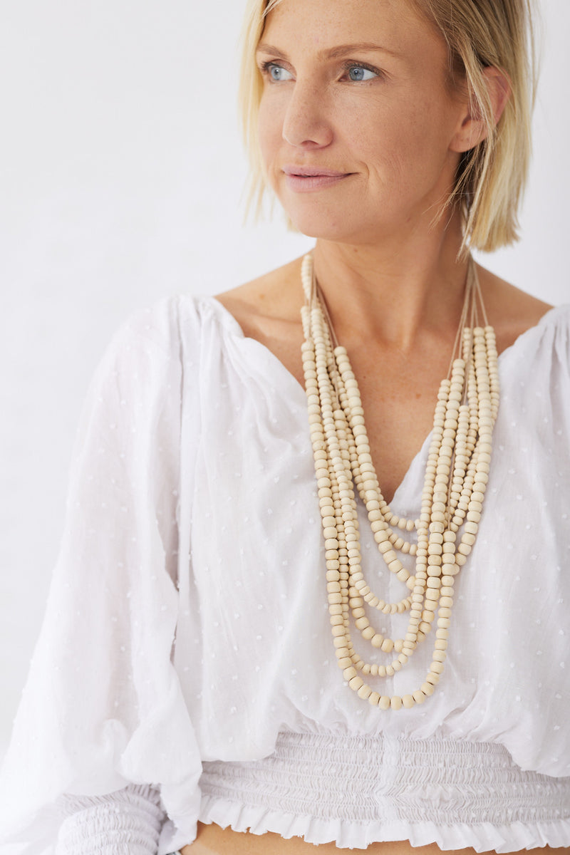 Timber Bead Necklace - Waimea - Ivory