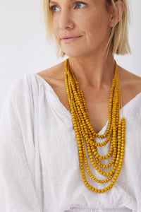 Timber Bead Necklace - Waimea - Mustard