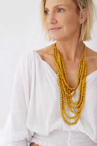 Timber Bead Necklace - Waimea - Mustard