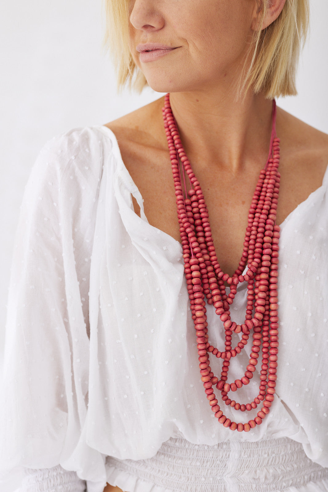 Timber Bead Necklace - Waimea - Pink