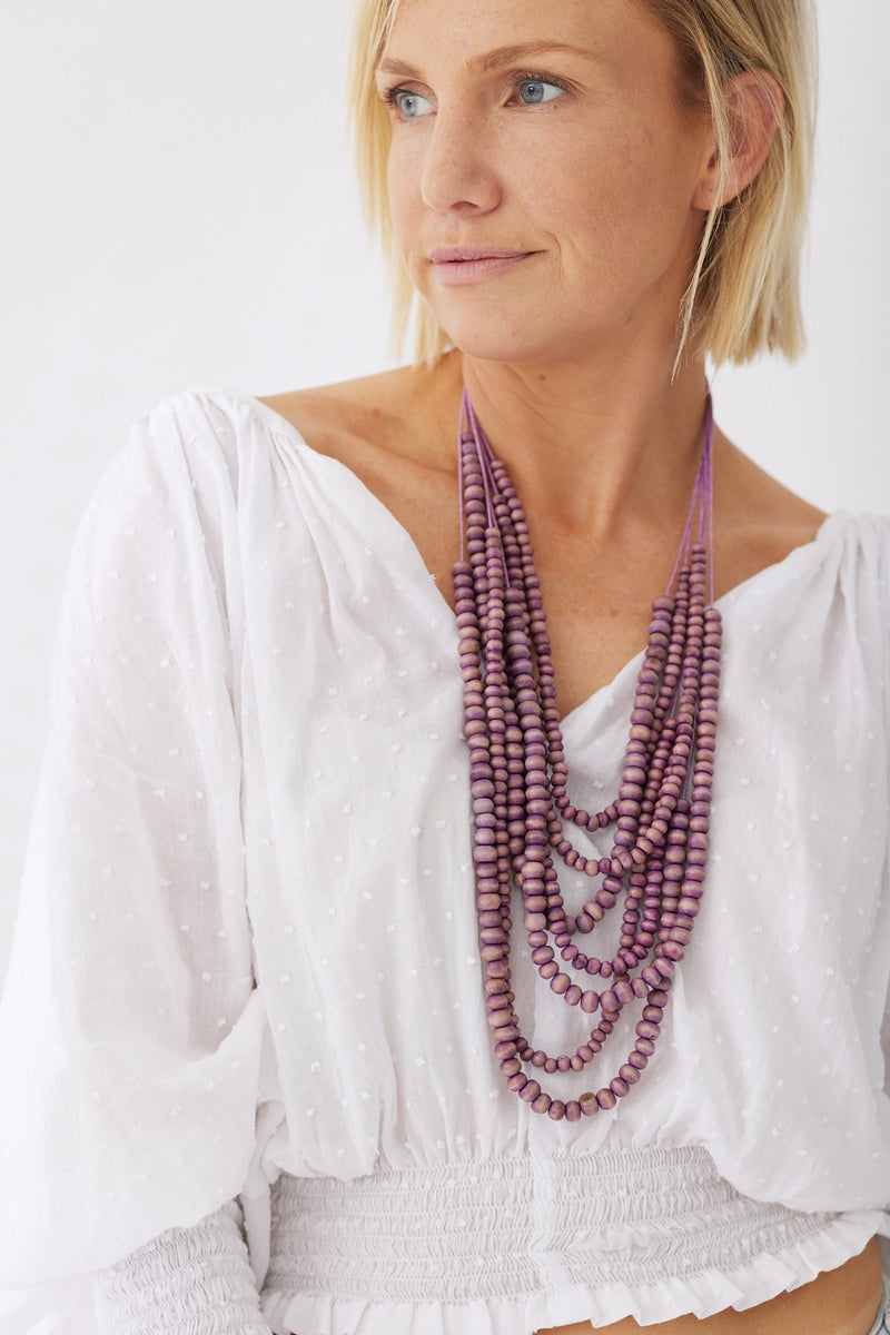 Timber Bead Necklace - Waimea - Purple