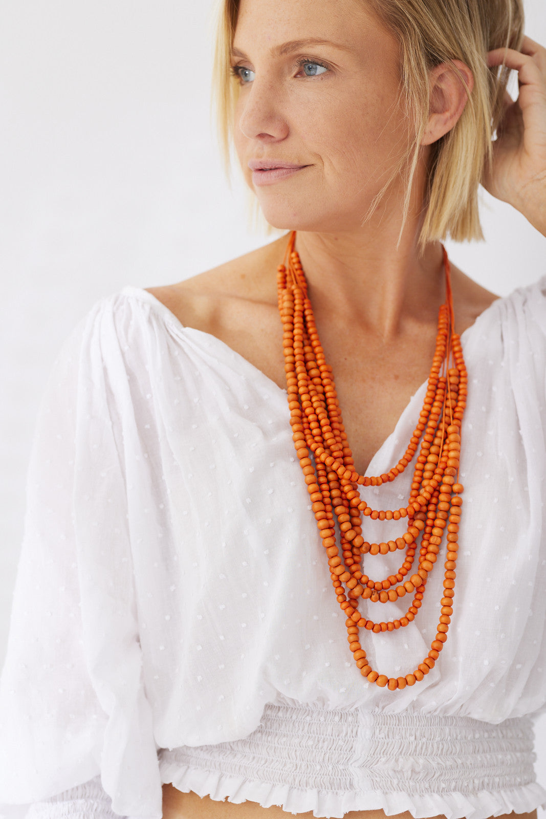 Timber Bead Necklace - Waimea - Tangerine