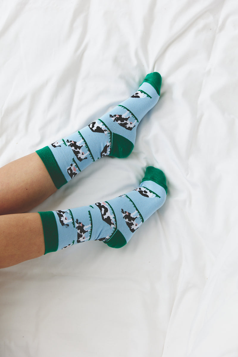 Sock ~ Cow ~ Blue