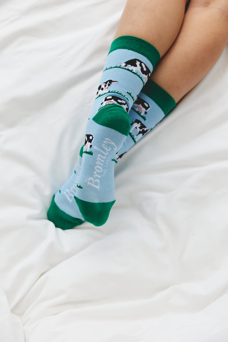 Sock ~ Cow ~ Blue