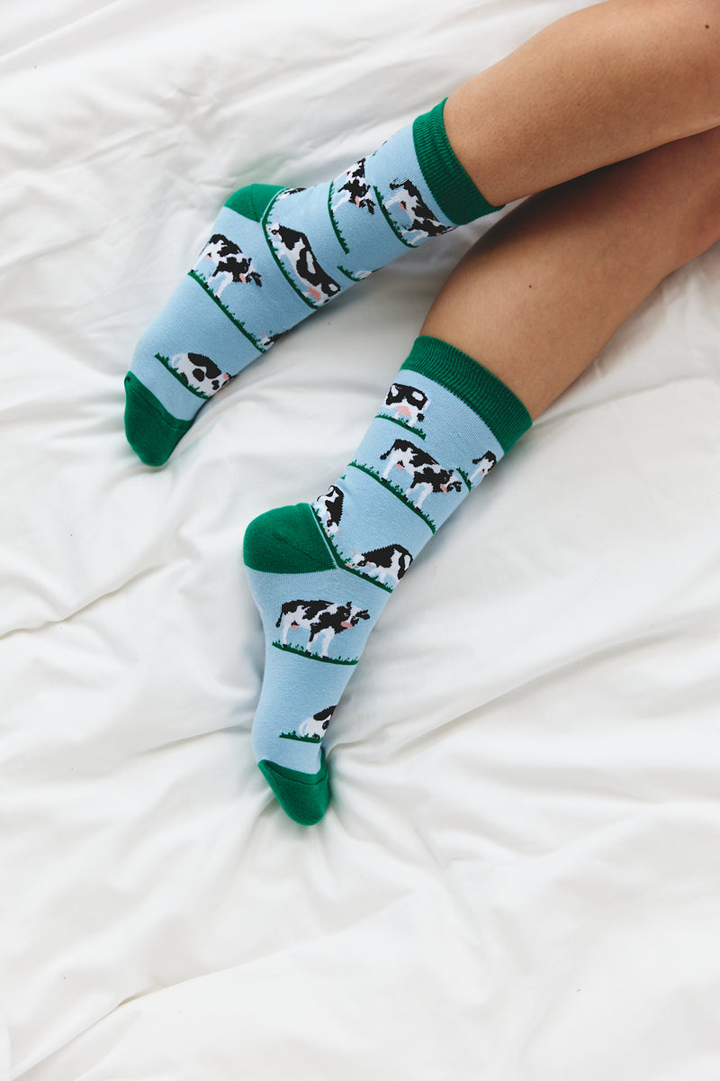 Sock ~ Cow ~ Blue