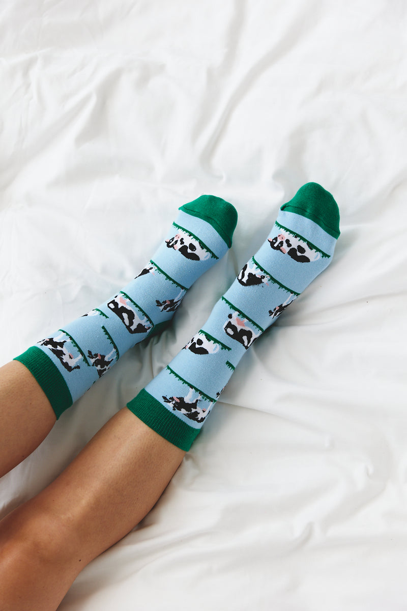 Sock ~ Cow ~ Blue